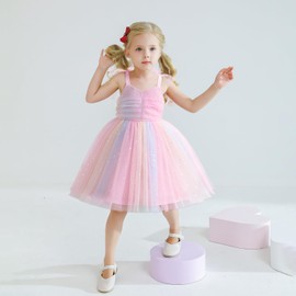 TTYAOVO Toddler Baby Dress Birthday Party Tulle Girl Dresses Size 110(4 Years, 2108 Rainbow)