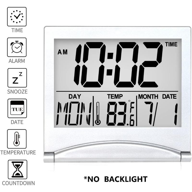Digital Travel Alarm Clock - Foldable Calendar Temperature Timer LCD