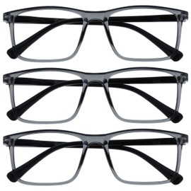 Opulize Ink MMM4-7 -1.00 Long Distance Glasses Pack of 3 Large Rectangular Frame Spring Hinges Scratch-Resistant Grey Men Women