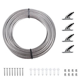 ZoZoMaiy 20 m Stainless Steel Wire Rope 2 mm Curtain Rope Tension System Adjustable Steel Rope Curtain Rope System with 8 Mounting Clamp and Screw Accessories for Curtains, Pictures, Lamps, Rustproof