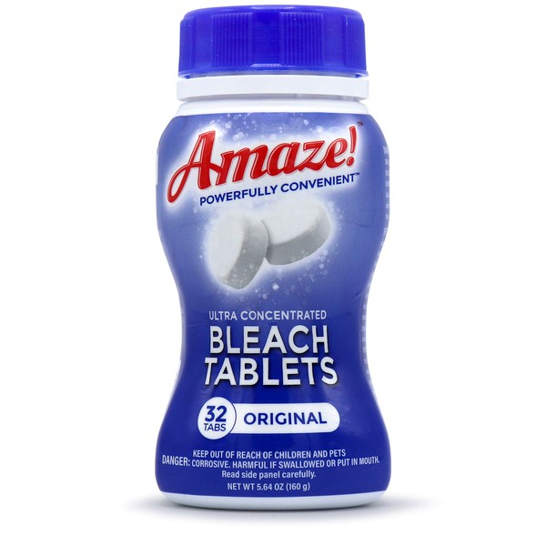 AMAZE Ultra Concentrated Bleach Tablets [32 tablets] - Original Scent - for Laundry, Toilet, and Multipurpose Home Cleaning. Splash-less Liquid Bleach Alternative