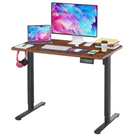 PayLessHere 40 inch Adjustable Height Standing Desk Computer Desk with Large Space and Headphone Holder Office Desk with Electric Lifting and Memory Function,Brown