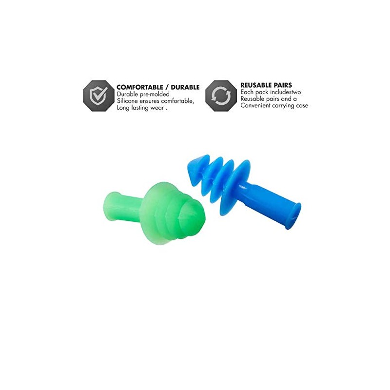 TYR Ergo Flex Ear Plugs-4pk Swimming Equipment, Blue/Green, All