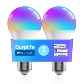 OMTO Smart Light Bulbs,Full Color Changing Dimmable LED Bulb,Compatible with Alexa and Google Assistant,UL FCC Certified,2.4GHz WiFi+Bluetooth LED Light Bulbs, Music Sync Smart Home Lighting (2)