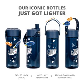 Elemental Leak Proof Water Bottles for Kids - Splash Kids Water Bottle for School with Fun Charm Handle - BPA Free Tritan Plastic Reusable Water Bottle with Straw - Shark Friends - 18oz