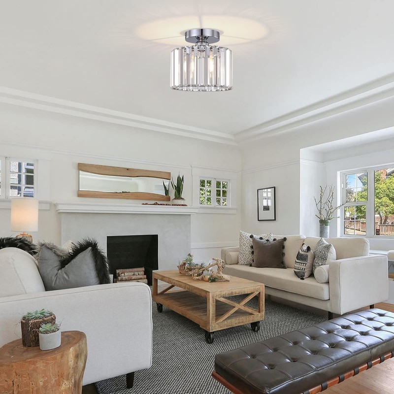 BUXVRCS Semi Flush Mount Ceiling Light, Modern Chandelier Crystal Ceiling