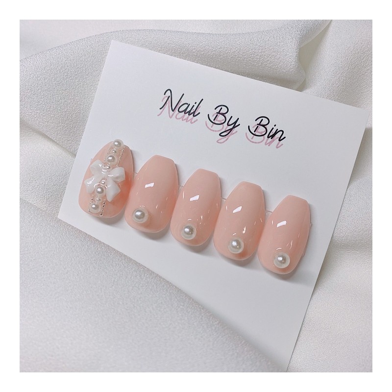 [Handmade Nail Tip] Ribbon Nude Syrup Nails - Almond /