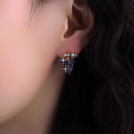 Cybche Vintage CZ Grape Earrings Purple Crystal Dangle Earrings Purple Grape Drop Earrings Rhinestone Fruit Earrings Green CZ Leaf Stud Earrings Jewellery For Women, Zinc, No Gemstone