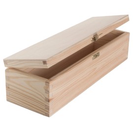 Oblong Wooden Box with Lid | 33 x 10 x 9 cm | Closure | Rectangular Valuables Memory Keepsake Storage | Unpainted & Untreated Plain Decorative Pine Wood for Crafts Decoupage