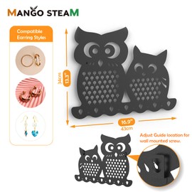 Mango Steam Slim Profile Wall-Mounted Jewelry & Earring Organizer (Owl, Black)