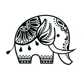 EROSPA® Temporary Tattoo Sheet - Cute Elephant / Flowers - Black 10.5 x 6.5 cm