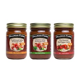 Dillman Farm Medium Restaurant Style Salsa Variety Pack (3 pk.) |Traditional Salsa, Cilantro Salsa, Fire Roasted Red Pepper Salsa| - Gluten-Free, Non-GMO, Vegan, Kosher, Eco-Friendly, Preservative Free, Corn Syrup Free - Made in USA, 13 oz (3 Pack)