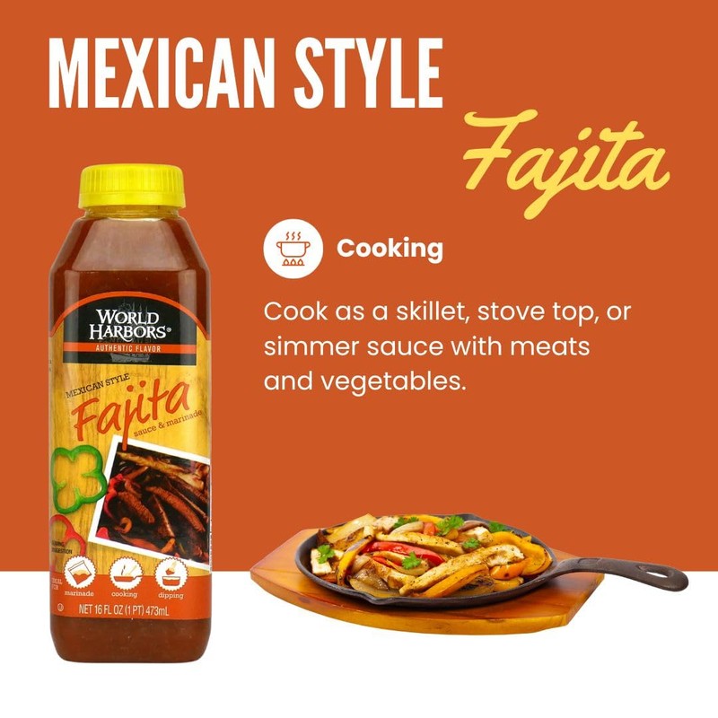 World Harbors Mexican Style Fajita Marinade, 16-fl. oz. plastic bottles