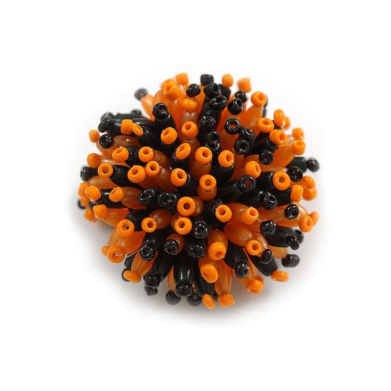 40mm Diameter/Black/Orange Acrylic/Glass Bead Daisy Flower Flex Ring - Size
