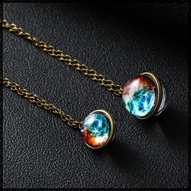 White Fang AZ331 Necklace, Starry Sky, Universe Design, Chain, Crystal, Glass, Men's, Women's