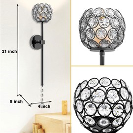 Black Crystal Candle Sconces for Wall Retro Chic Wall Sconce Candle Holder Decor for Dining Living Room Office Bathroom Set of 2