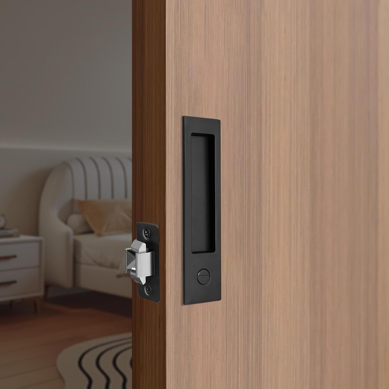 Dontay Pocket Door Handle, Modern Rectangular Keyed Entry Function, (Bed/Bath)