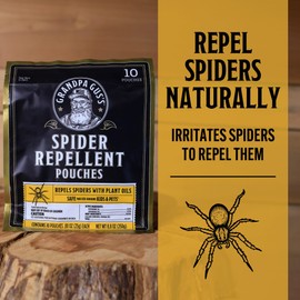 Grandpa Gus's Natural Spider Repellent Pouches, Spider Deterrent with Peppermint and Lemongrass Oil, Indoor Pest Control for Closet, Basement, Cabin, Shed, RV & Garage, 8.8 oz Each (10 Pouches)