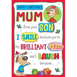Regal Publishing Humour Funny Christmas Card, Mum from Son, 2 dogs - 9 x 6 inches - Piccadilly Greetings
