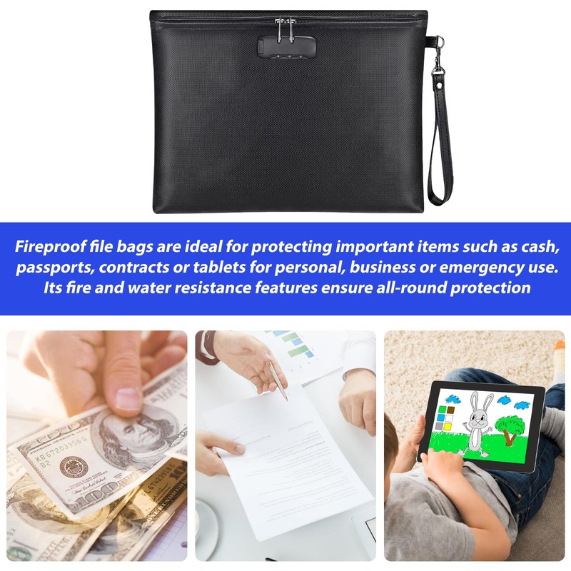 PRITOK Fireproof Document Bag: 36 x 25cm Fireproof Money Bag