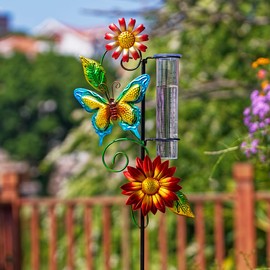 viterlight Rain Gauge Outdoor, Butterfly Rain Gauge with 7 Inch Tube, Metal Rain Measure Tool, Decorative Rain Measure Gauge for Outdoor, Garden Decor