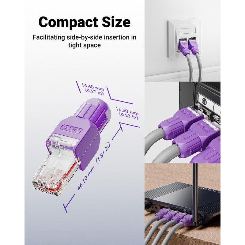 VCELINK CAT6 Tool-Free RJ45 Connector, No-Crimp Compact UTP Reusable Plug