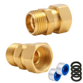 XNTONG 2 Pack Garden Hose Swivel Connector, 3/4 GHT Brass Garden Hose Connector Fitting, 360° Swivel Hose Adapter, Anti-Kink Garden Hose Fitting, No-Leak Design with Washer and PTFE Tape