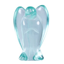 KYEYGWO Blue Glass Carved Gemstone Angel Figures, Healing Crystal Guardian Angel Stone Talisman Pocket Angel Statues Peace Angel Sculpture Fengshui Ornament for Decoration, 3.8 cm
