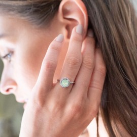 PAVOI Crystal 14K White Gold Plated Birthstone Rings | White Gold Rings for Women | Opal Ring