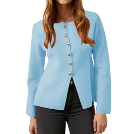 Cicy Bell Womens Button Up Cardigan Sweaters Lightweight Long Sleeve Knit Tops Business Casual Round Neck Fitted Jacket Blue
