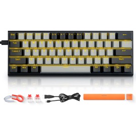 TERPORT Z-11 Teclado Mecánico 61 Teclas de Rojo Interruptor Hot-swappable, 60% Teclado Gaming Pequeño Compacto, Retroiluminación de Color Amarillo, Keyboards con Alámbrico ​Desmontabl, Anti-Ghosting