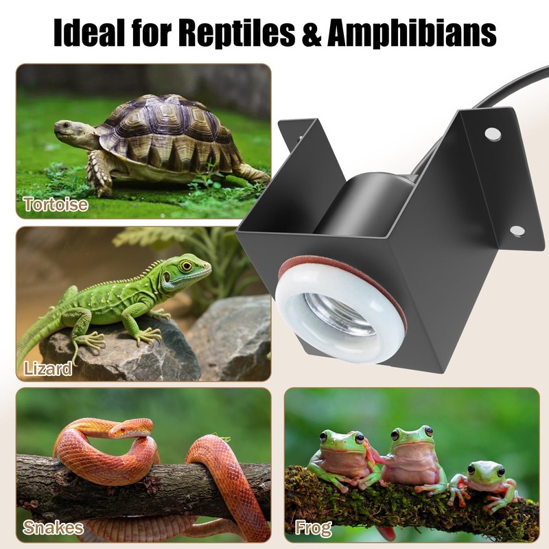 LURMMUE Reptile Ceramic Socket Heat Lamp Fixture, 2Pcs Terrarium Clamp