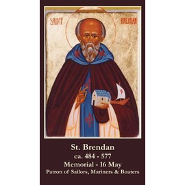 St. Brendan LAMINATED Holy Card (5-pack) with Two Free Prayer Cards Included