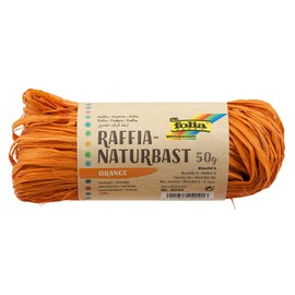 folia 9040 - Raffia Natural Raffia Orange 1 Bundle of 50 g Natural Straw Mix String Ideal for Crafts, Decoration or Floristry Work