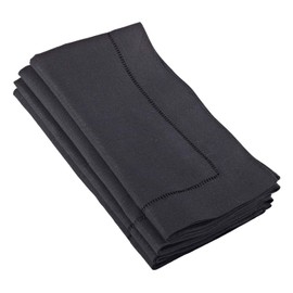 Fennco Styles Solid Color Vibrant Hemstitched Linen Blend Black Dinner Napkins 20 x 20 Inch, Set of 4