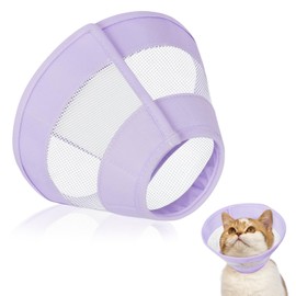 Cat Cone, Soft Cat Cone Collar to Stop Licking and Scratching, Adjustable E-Collar After Surgery for Cats, Mesh Recovery Elizabethan Collar for Cats, Kittens, Rabbits (Purple, M(Neck:6.75"-9"))