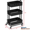 Simple Houseware 3-Tier Heavy Duty Metal Utility Rolling Cart, Black