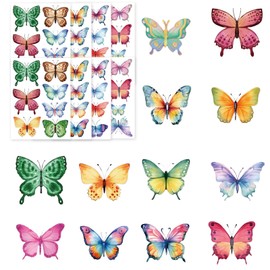 Watercolor Butterfly Wall Stickers Colorful Butterflies Peel Stick, Reusable Stick Butterflies Wall Art Stickers Removable Wall Decor for Girl Bedroom Living Room Art Murals Decorations