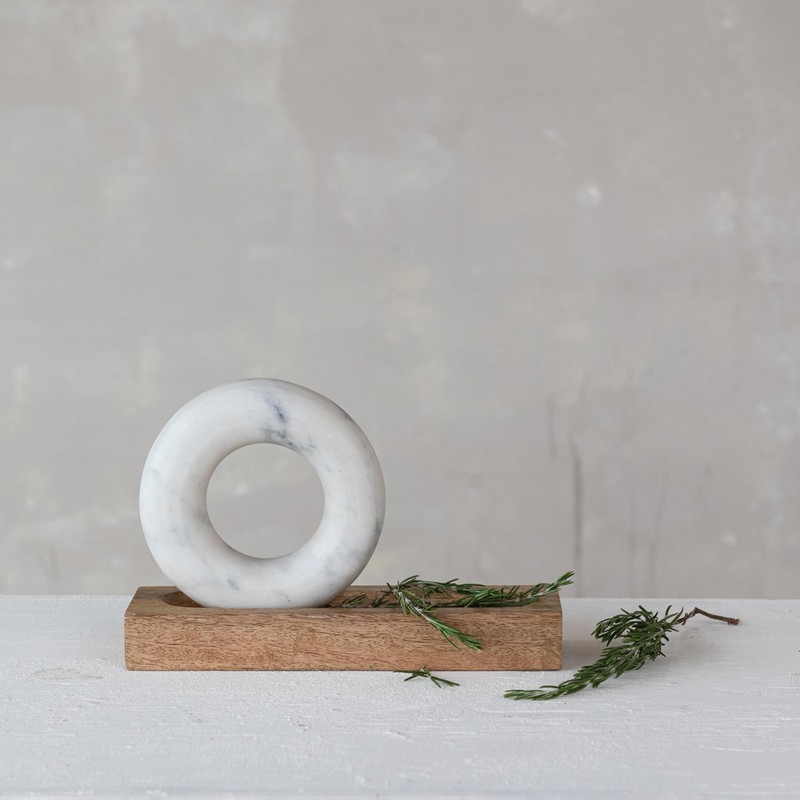 Creative Co-Op Mango Wood Mortar with Marble Ring Shaped Pestle,