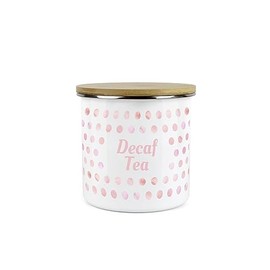 Purely Home Pink Polka Dots Decaf Tea Storage Canister - Spotty Dotty Pink And White Metal Enamel Medium Sized Food Storage Container