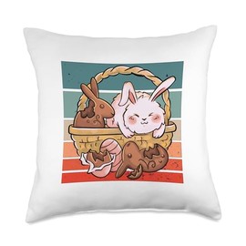 Easter bunny chocolate basket eggs holiday treat scattered Throw Pillow