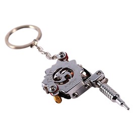 Jadeshay Mini Tattoo Machines Keychain, Portable Machines Alloy Key Chain with Key Rings Pendant Ornament (Silver), silver