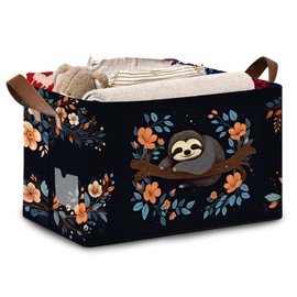 Sloth Flower Pattern Collapsible Box - 17x11.5x10.5 Inch Foldable Storage for Home Decor, Kids Room,Nursery, Closet - Space-Saving Single Pack