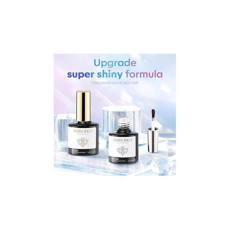 Modelones Gel Top & Base Coat Set, 15ml 2025 Upgrade,