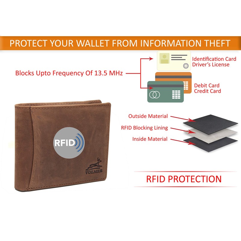 Fa.Volmer ® Mens Sturdy Brown Genuine Buffalo Leather Wallet with