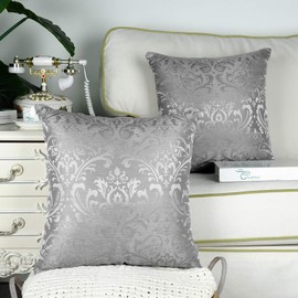 CaliTime Pack of 2 Throw Pillow Covers Cases for Couch Sofa Home Decoration Vintage Damask Floral Shining & Dull Contrast 18 X 18 Inches Silver Gray