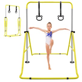 Strawberry Fairy Children's Adjustable Height Gymnastic Bar with Bear Rings, Sturdy Steel Construction for Home Use, Space-Saving Design, Yellow