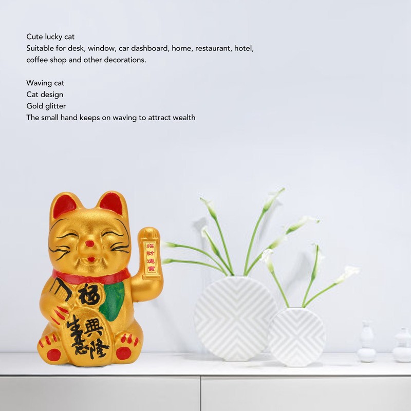 Golden Battery Powered Fortune Cat Waving Hand Good Luck Colorfast