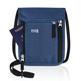 Travel Neck Wallet Women Men RFID Blocking Hidden Passport Holder | Unisex, Traveling Neck Wallets, Slim, Hanging Pouch, Travel Document Holder, 6 Pockets, Blue