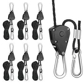 Geluode 3 Pairs 1/8" Heavy Duty Ratchet Hangers, Adjustable Rope Hangers, Grow Light Rope Hangers for Grow Plant Fan Filter Light Room Equipment, 150 LB Capacity per Pair